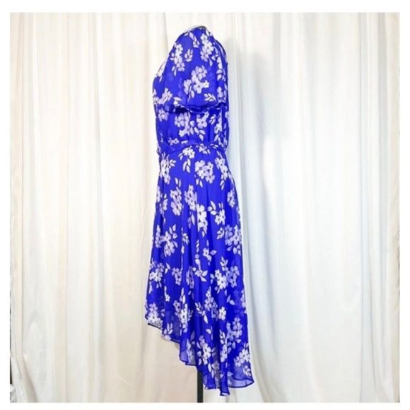 DKNY NWT Sz 18W Lapis in White / Lavender Flower Prints Hi Low Dress - Picture 3 of 5